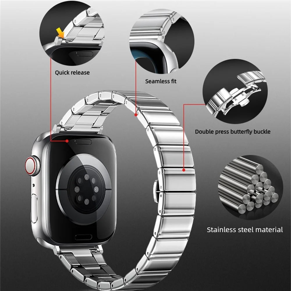 Strap for Apple Watch Series 11 10 42mm / 9 8 7 41mm / SE3 SE2 SE 6 5 4 40mm / 3 2 1 38mm Bamboo Link Stainless Steel Replacement Wristband - Silver - 4