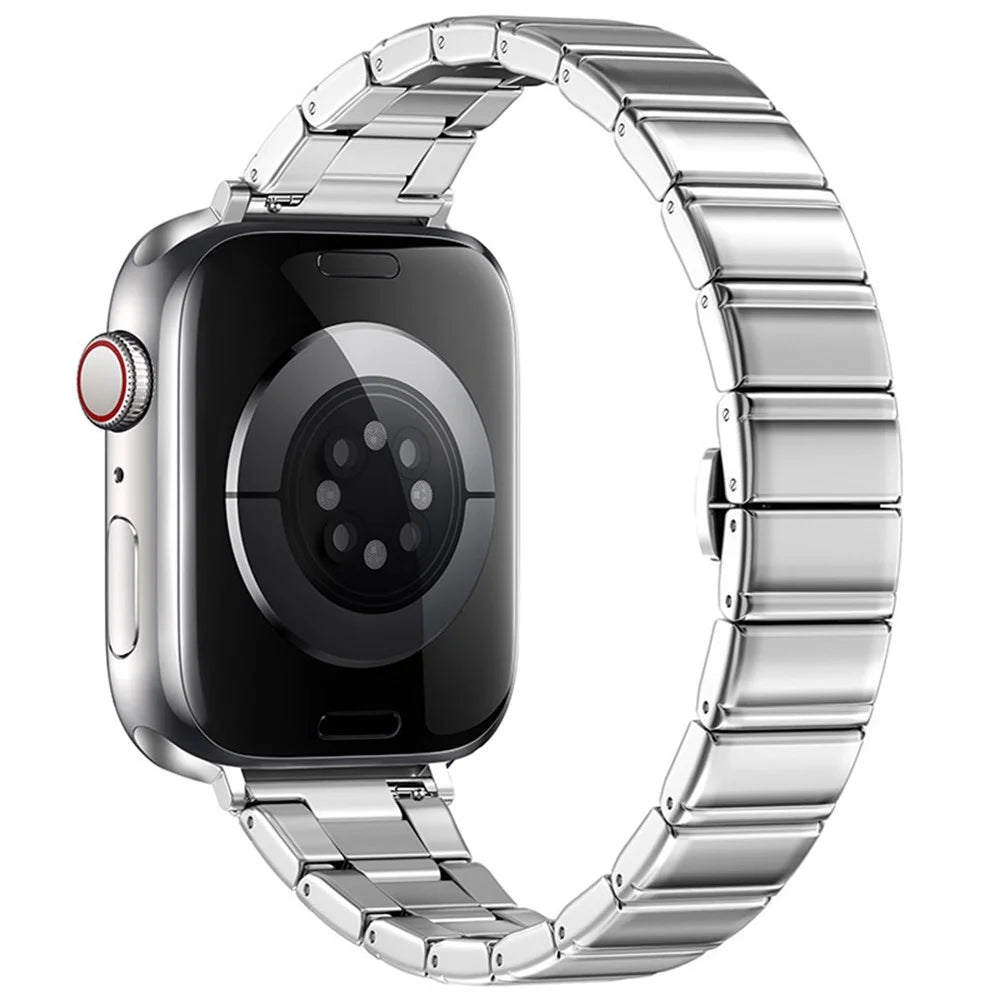 Strap for Apple Watch Ultra 3 2 1 49mm / Series 11 10 46mm / 9 8 7 45mm / SE3 SE2 SE 6 5 4 44mm / 3 2 1 42mm  Bamboo Link Stainless Steel Replacement Wristband - Silver - 1
