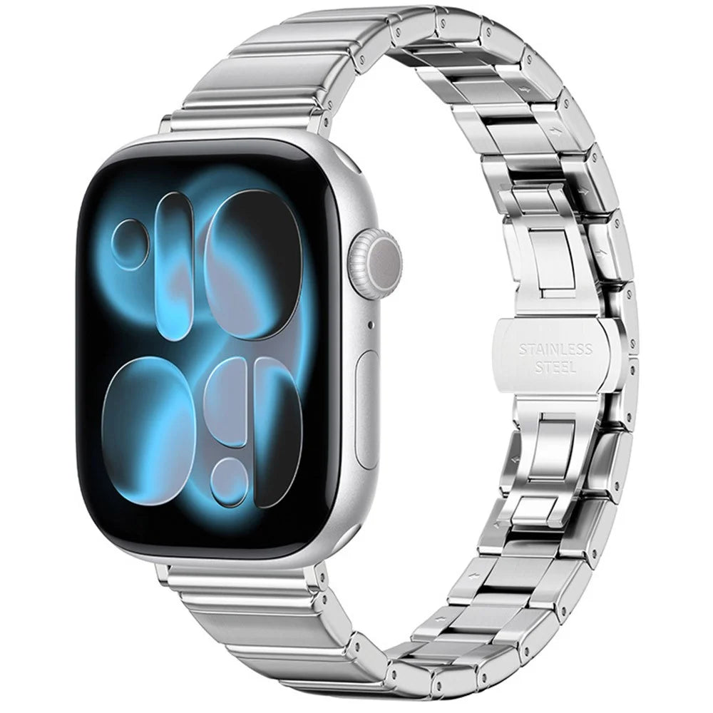 Strap for Apple Watch Ultra 3 2 1 49mm / Series 11 10 46mm / 9 8 7 45mm / SE3 SE2 SE 6 5 4 44mm / 3 2 1 42mm  Bamboo Link Stainless Steel Replacement Wristband - Silver - 2