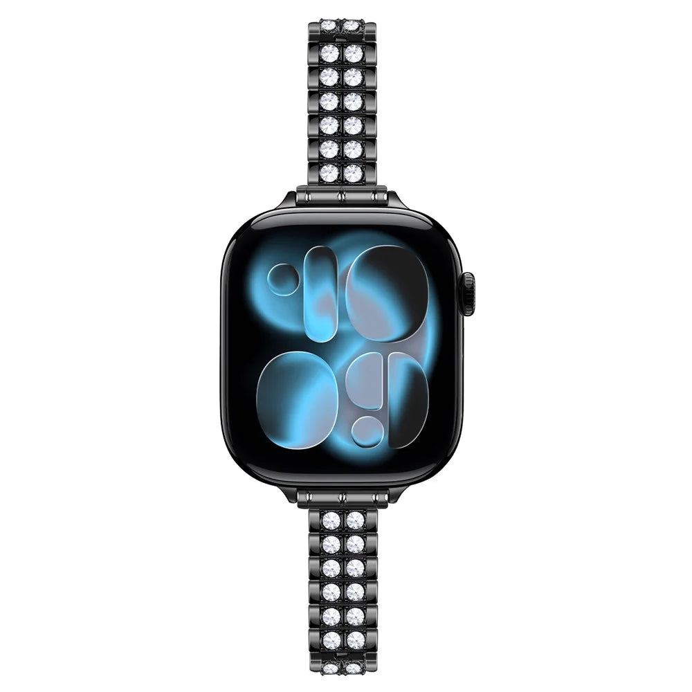 Metal Strap for Apple Watch Series 11 10 42mm / 9 8 7 41mm / SE3 SE2 SE 6 5 4 40mm / 3 2 1 38mm Rhinestone Decor Adjustable Chain Band - Black - 3
