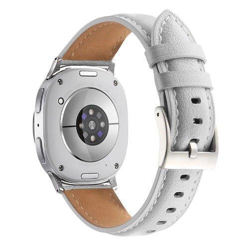 Genuine Cow Leather Strap for Samsung Galaxy Watch8 40mm / Watch8 44mm / Watch8 Classic 46mm Pointed Tail Adjustable Wristband - White - 1