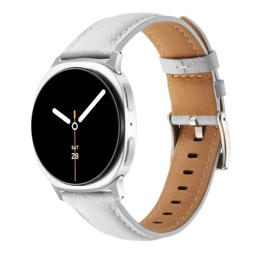Genuine Cow Leather Strap for Samsung Galaxy Watch8 40mm / Watch8 44mm / Watch8 Classic 46mm Pointed Tail Adjustable Wristband - White - 2