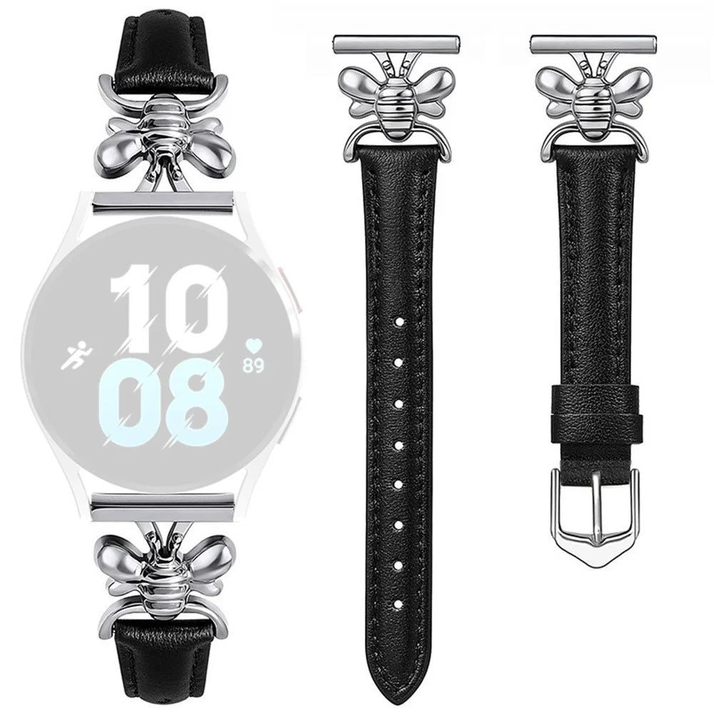 For Samsung Galaxy Watch 7 40mm / 44mm Bee Charm Band 20mm Leather Strap Replacement Wristband - Black - 1