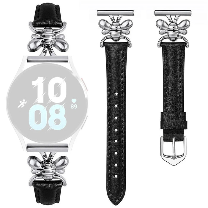 For Samsung Galaxy Watch 7 40mm / 44mm Bee Charm Band 20mm Leather Strap Replacement Wristband - Black - 1