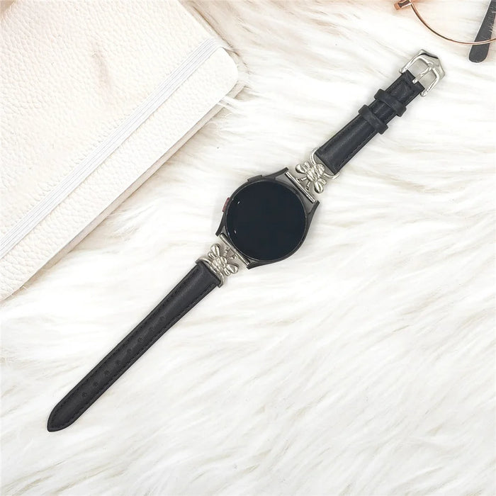 For Samsung Galaxy Watch 7 40mm / 44mm Bee Charm Band 20mm Leather Strap Replacement Wristband - Black - 3