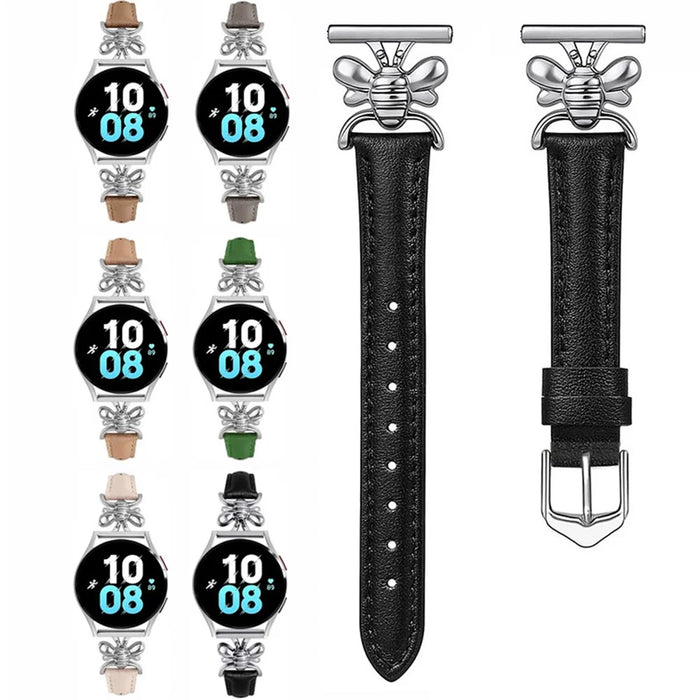 For Samsung Galaxy Watch 7 40mm / 44mm Bee Charm Band 20mm Leather Strap Replacement Wristband - Black - 5