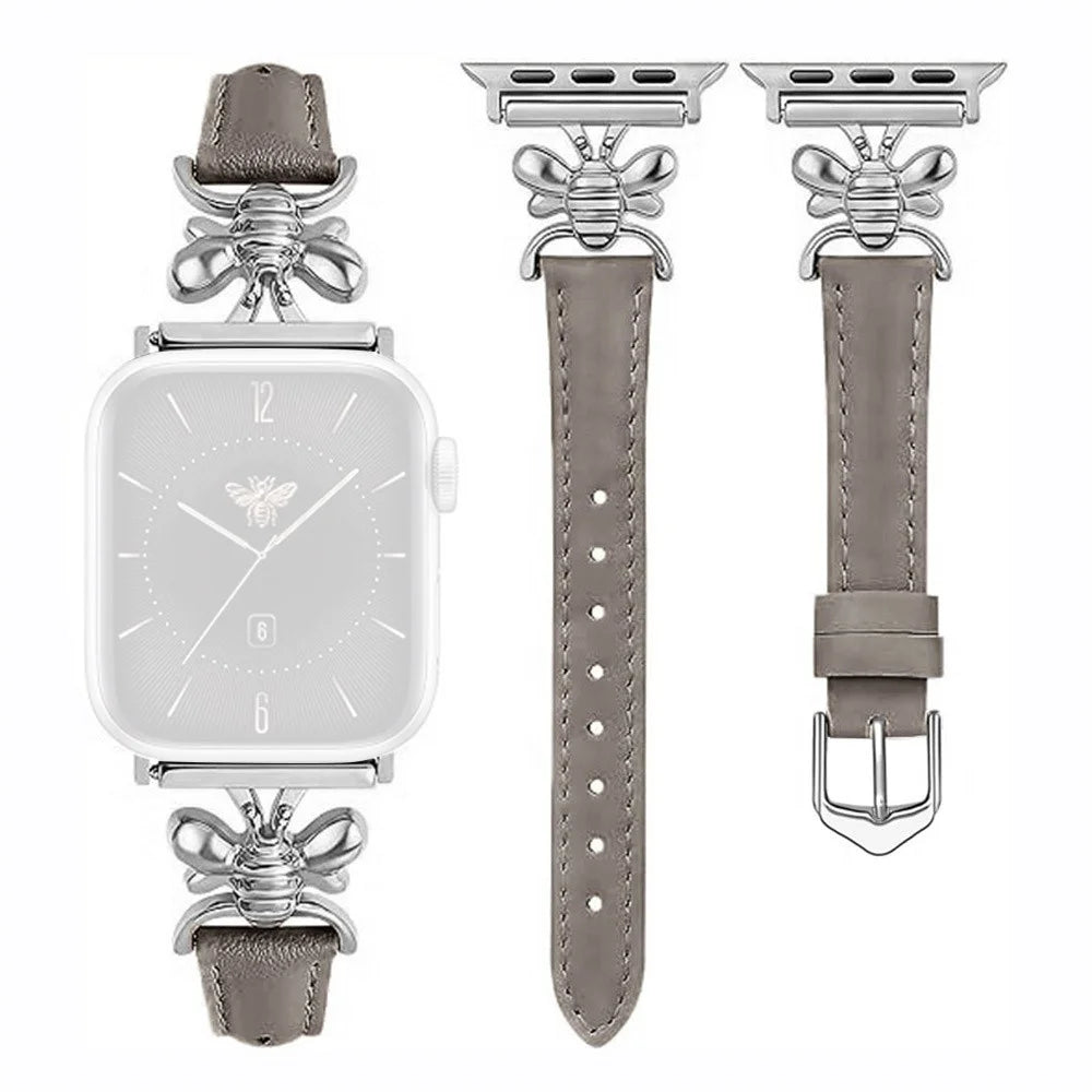 Watch Band for Apple Watch Ultra 3 2 1 49mm / Series 11 10 46mm / 9 8 7 45mm / SE3 SE2 SE 6 5 4 44mm / 3 2 1 42mm Bee Charm Leather Strap - Grey - 1