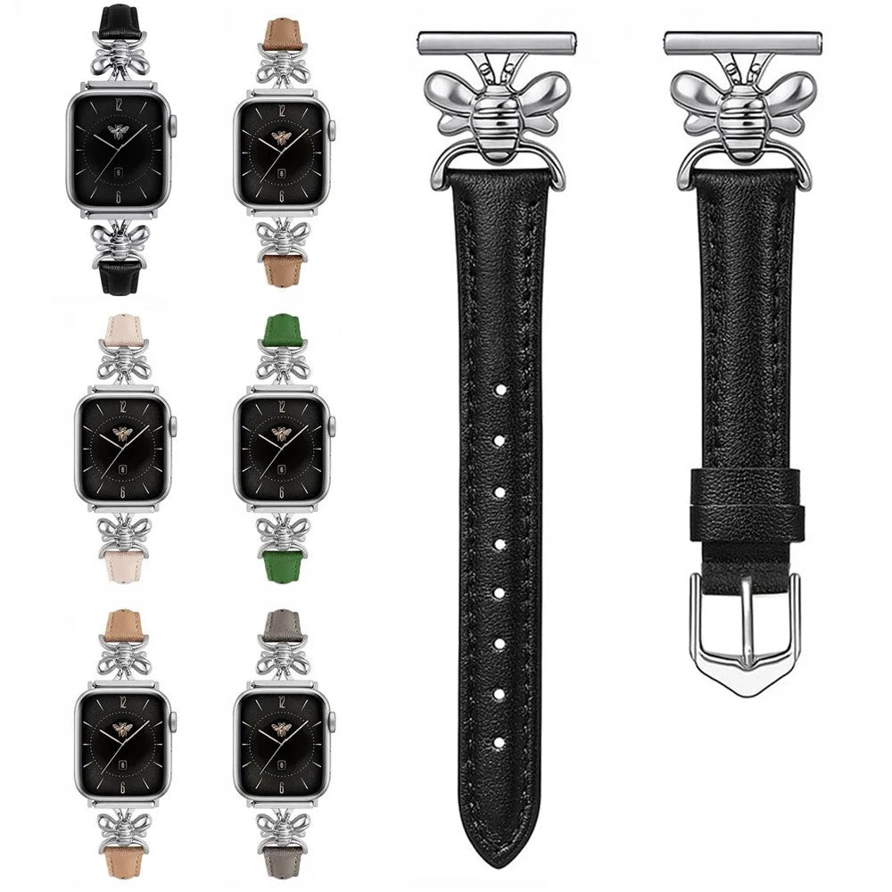 Watch Band for Apple Watch Ultra 3 2 1 49mm / Series 11 10 46mm / 9 8 7 45mm / SE3 SE2 SE 6 5 4 44mm / 3 2 1 42mm Bee Charm Leather Strap - Grey - 7