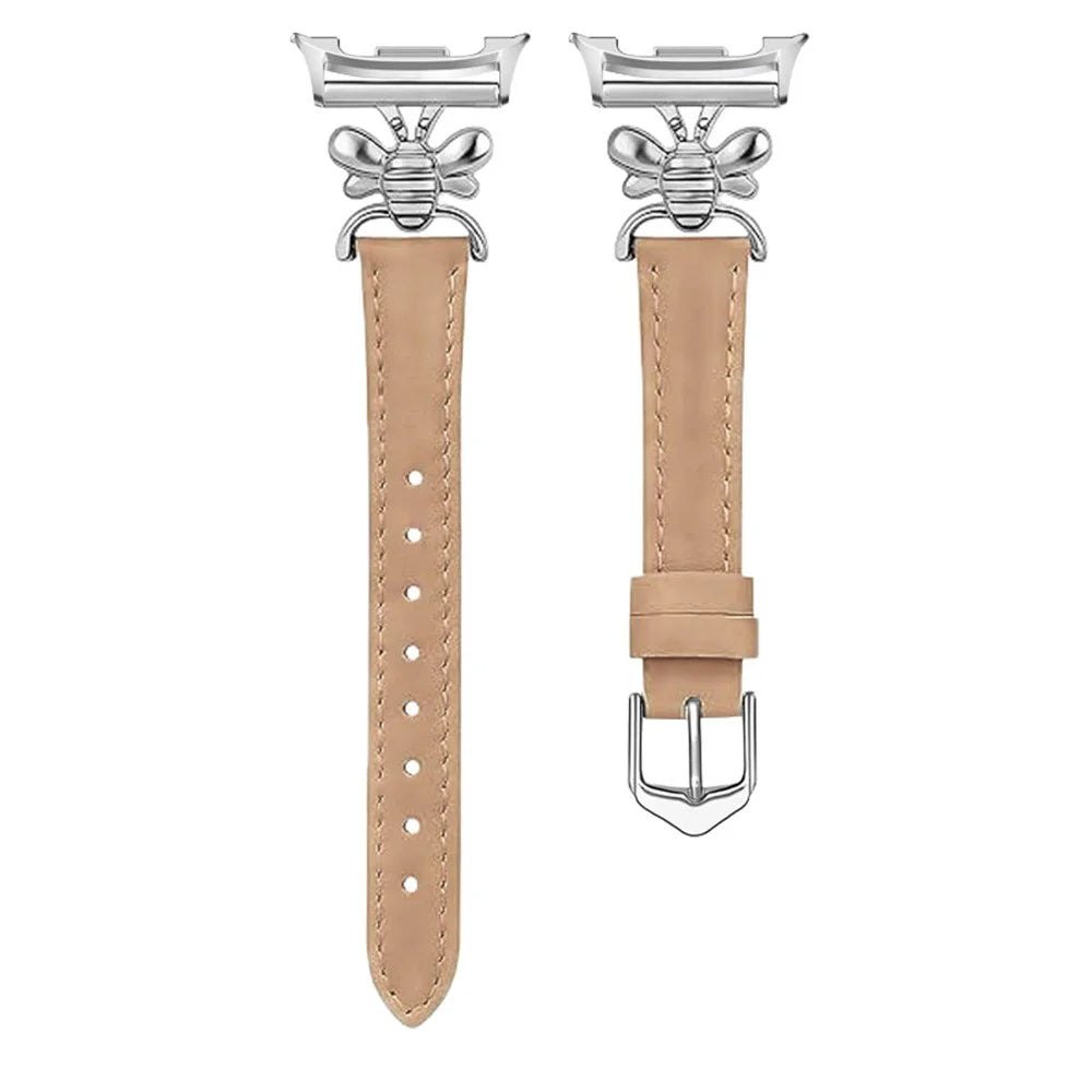 Leather Strap for Samsung Galaxy Watch 8 40mm / Watch8 44mm / Watch8 Classic 46mm Bee Charm Replacement Wristband - Khaki - 1