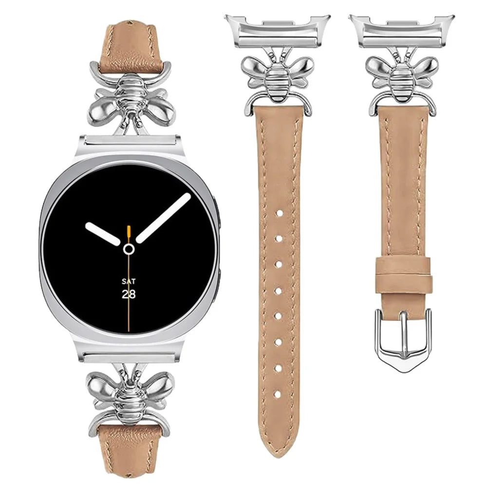 Leather Strap for Samsung Galaxy Watch 8 40mm / Watch8 44mm / Watch8 Classic 46mm Bee Charm Replacement Wristband - Khaki - 2