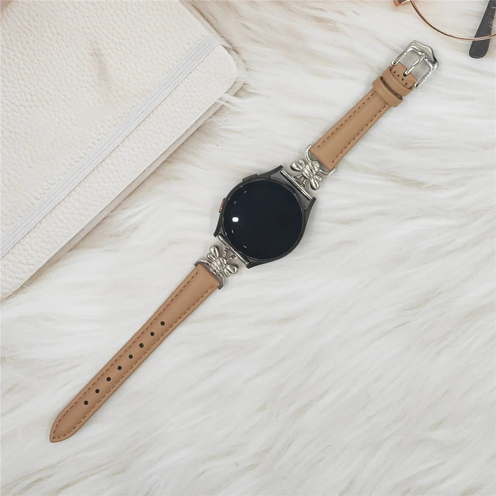 Leather Strap for Samsung Galaxy Watch 8 40mm / Watch8 44mm / Watch8 Classic 46mm Bee Charm Replacement Wristband - Khaki - 3