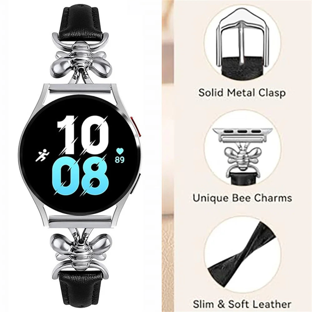 Leather Strap for Samsung Galaxy Watch 8 40mm / Watch8 44mm / Watch8 Classic 46mm Bee Charm Replacement Wristband - Khaki - 4