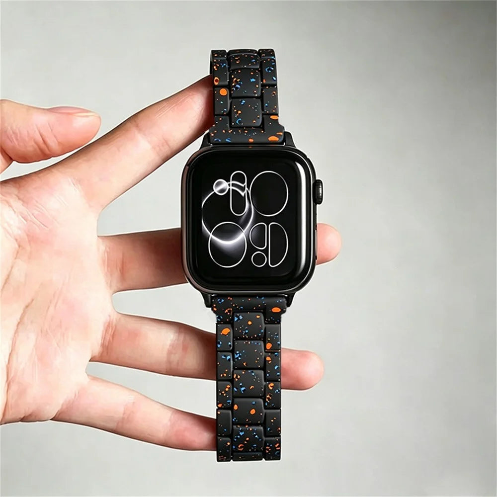 Strap for Apple Watch Ultra 3 2 1 49mm / Series 11 10 46mm / 9 8 7 45mm / SE3 SE2 SE 6 5 4 44mm / 3 2 1 42mm Ink Splatter Pattern PC Watch Band - Black - 4