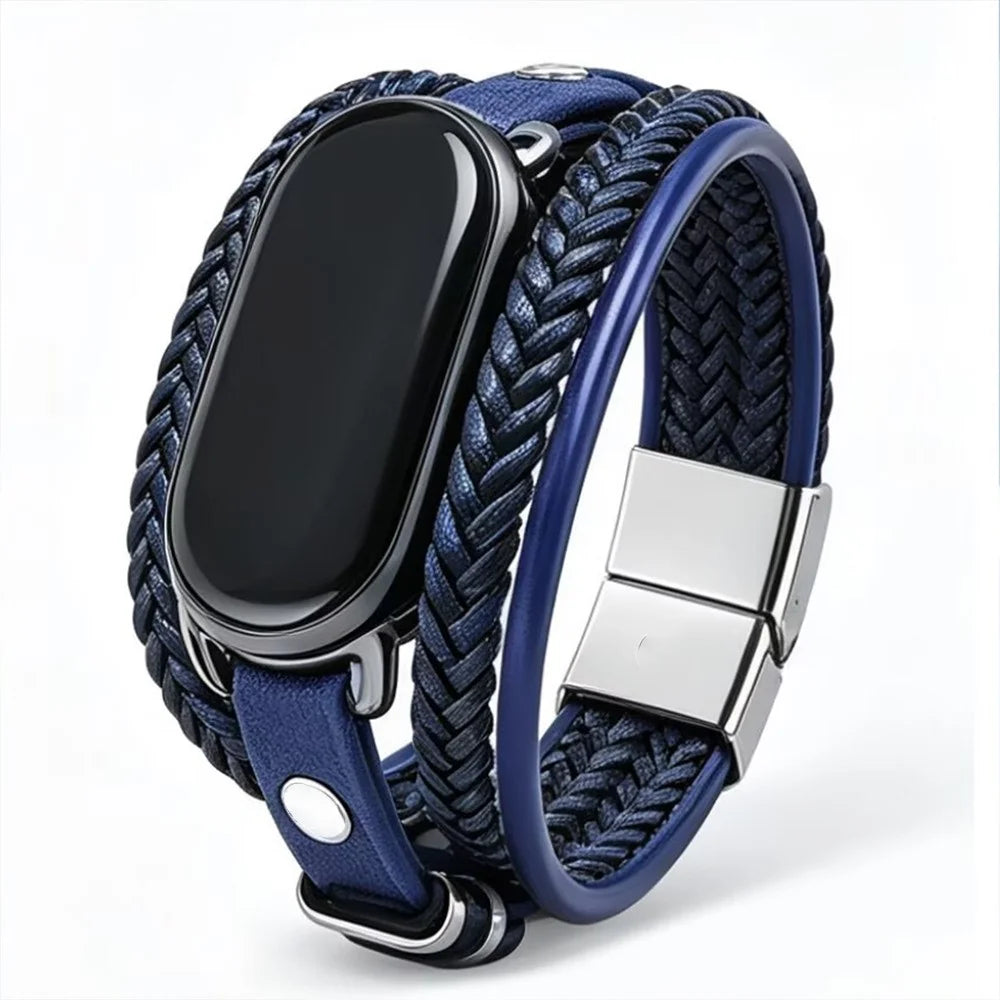 Bracelet Wristband for Xiaomi Smart Band 10 / 9 / 8 Multi-layer Braided Leather Band with Magnetic Buckle - Navy Blue - 2