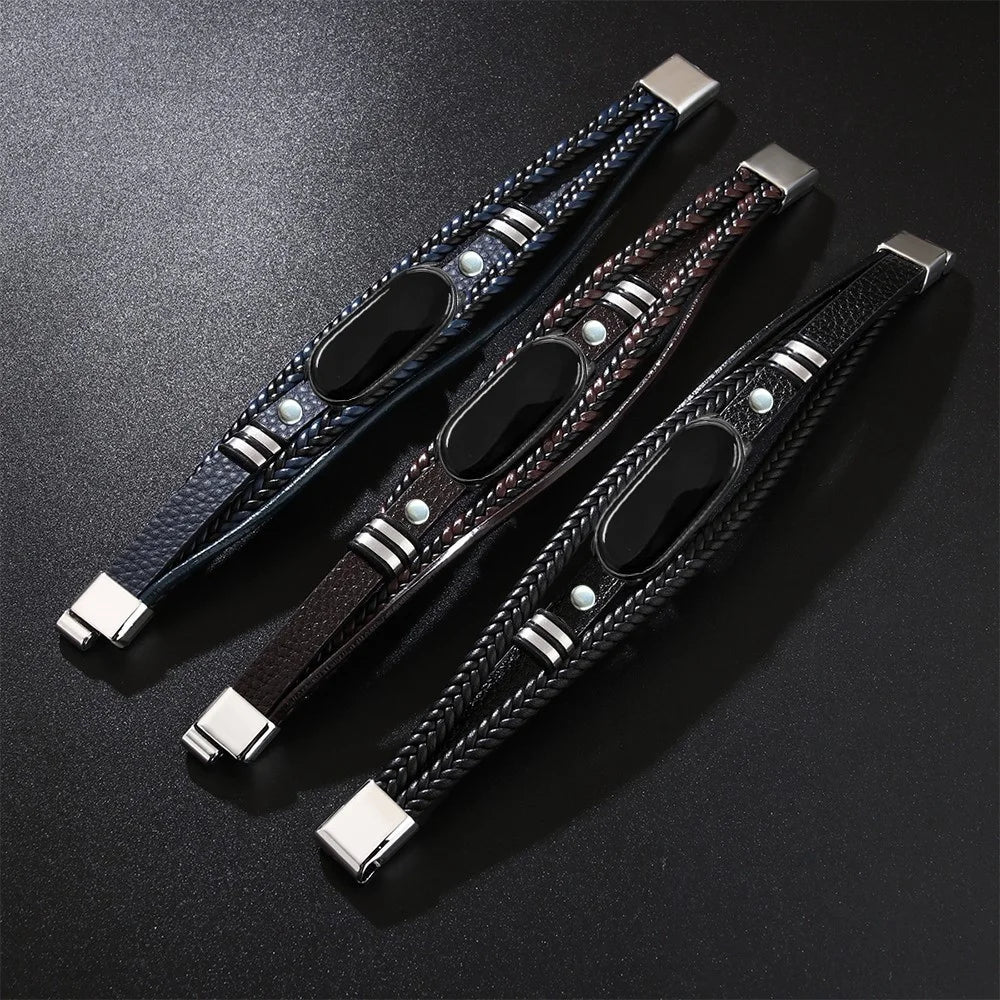 Bracelet Wristband for Xiaomi Smart Band 10 / 9 / 8 Multi-layer Braided Leather Band with Magnetic Buckle - Navy Blue - 5