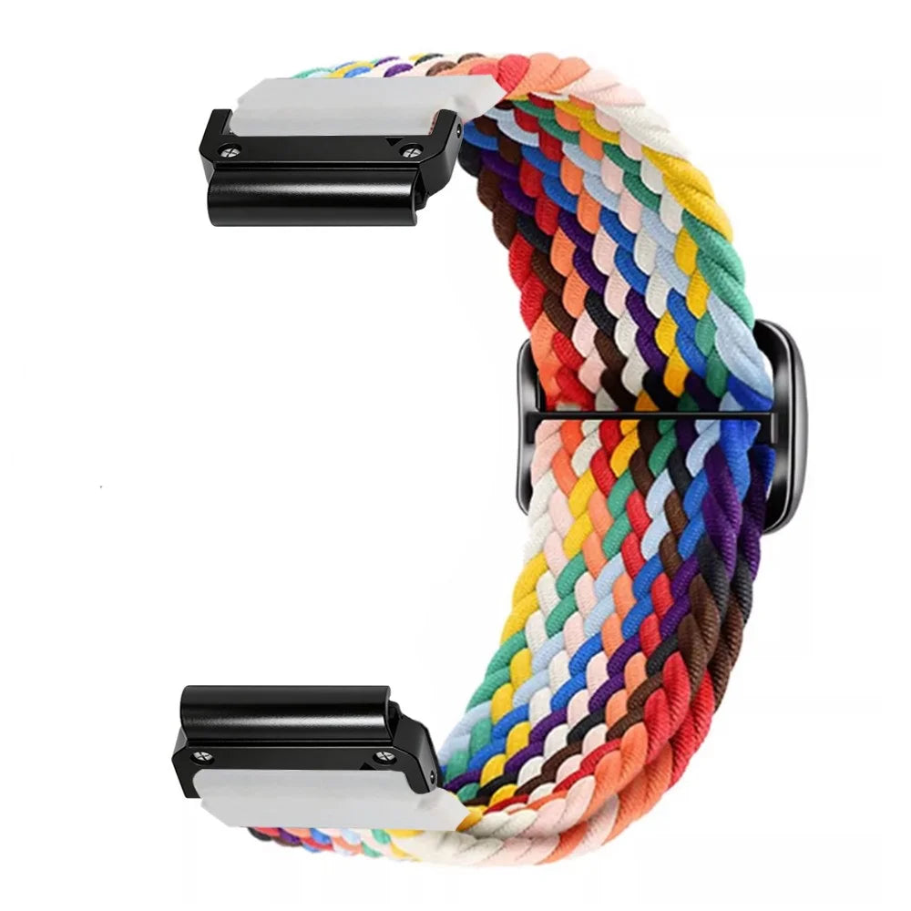 22mm Woven Nylon Strap for Garmin Fenix 8 47mm / 7 / 5 / 5 Plus Elastic Braided Watch Band - Rainbow - 1
