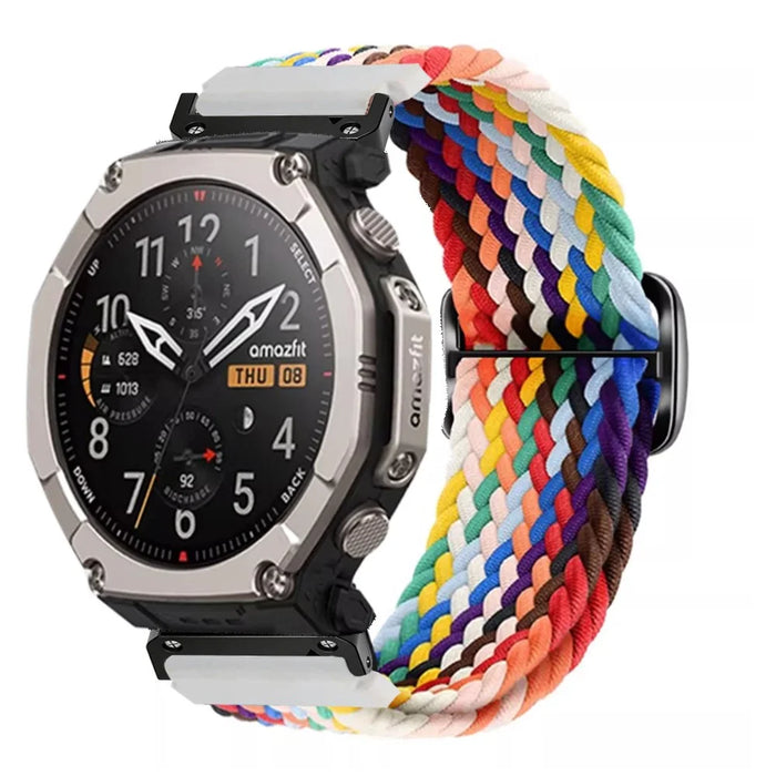 22mm Woven Nylon Strap for Garmin Fenix 8 47mm / 7 / 5 / 5 Plus Elastic Braided Watch Band - Rainbow - 2