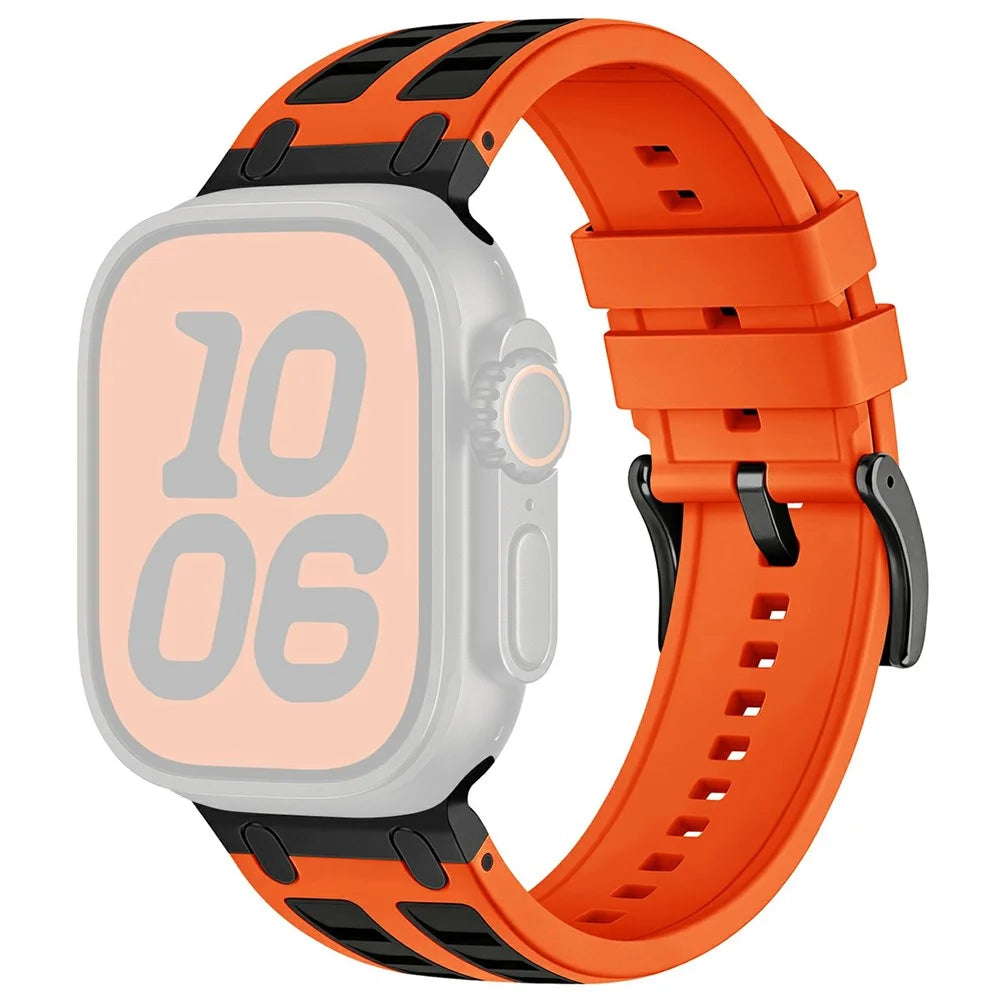 Silicone Strap for Apple Watch Series 11 10 42mm  /  9 8 7 41mm  /  SE3 SE2 SE 6 5 4 40mm  /  3 2 1 38mm Dual Color Sports Wristband - Orange+Black - 1