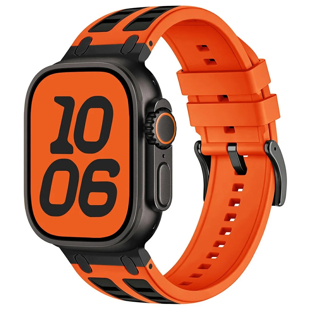 Silicone Strap for Apple Watch Series 11 10 42mm  /  9 8 7 41mm  /  SE3 SE2 SE 6 5 4 40mm  /  3 2 1 38mm Dual Color Sports Wristband - Orange+Black - 2