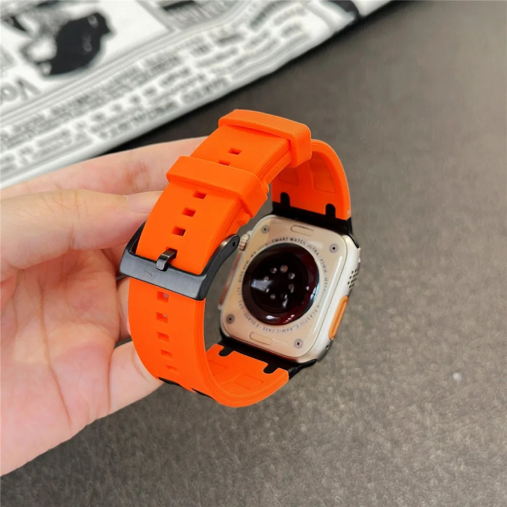 Silicone Strap for Apple Watch Series 11 10 42mm  /  9 8 7 41mm  /  SE3 SE2 SE 6 5 4 40mm  /  3 2 1 38mm Dual Color Sports Wristband - Orange+Black - 4