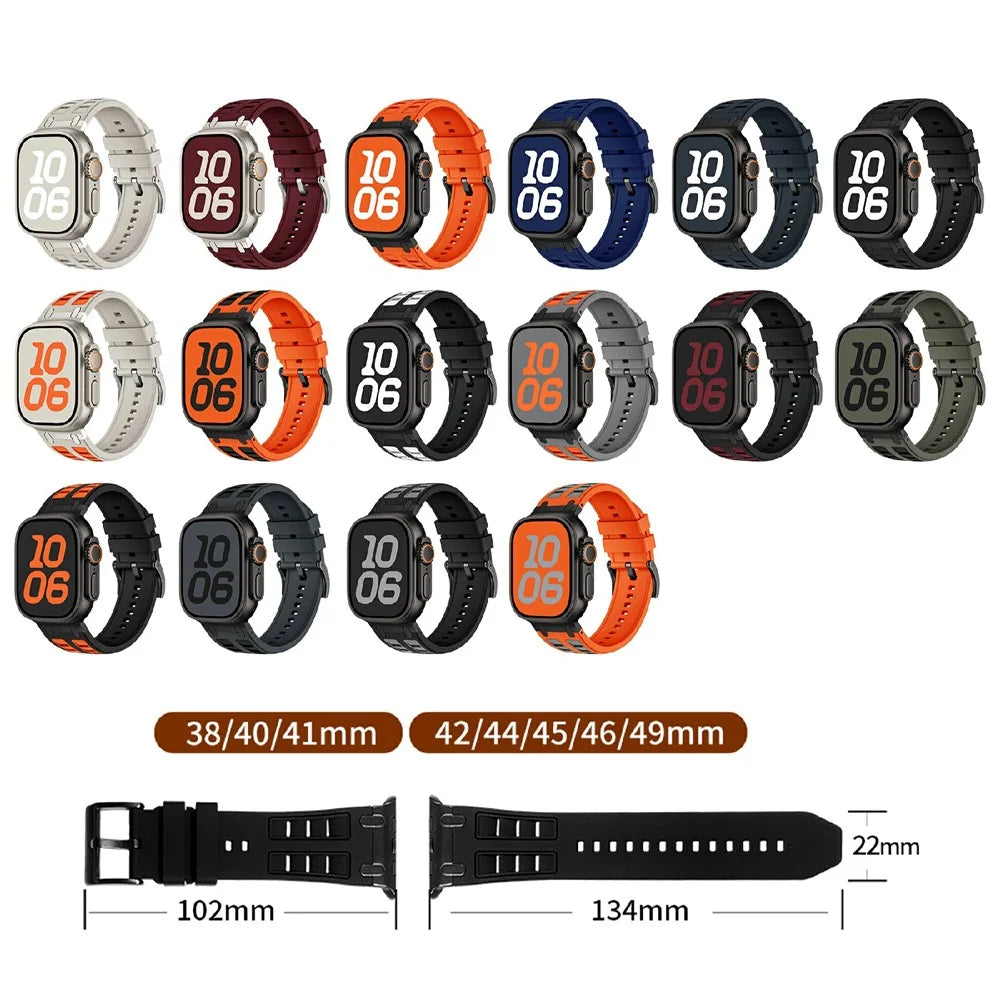 Silicone Strap for Apple Watch Ultra 3 2 1 49mm  /  Series 11 10 46mm  /  9 8 7 45mm  /  SE3 SE2 SE 6 5 4 44mm  /  3 2 1 42mm Dual Color Sports Wristband - Orange+Black - 6