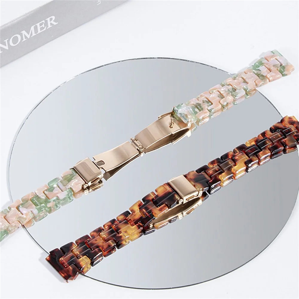 18mm Resin Watch Strap for Huawei Watch GT 6 41mm / GT 5 Pro 42mm / GT 5 41mm Butterfly Clasp 3-Bead Replacement Wristband - Gemstone Pink White - 5