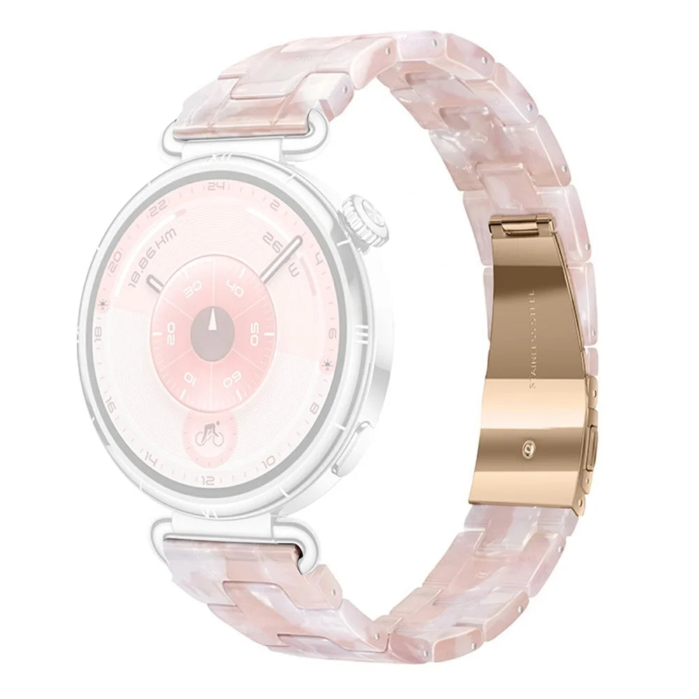 22mm Resin Watch Strap for Huawei Watch GT 5 Pro 46mm / GT 5 46mm / GT 4 46mm Butterfly Clasp 3-Bead Replacement Wristband - Gemstone Pink White - 1