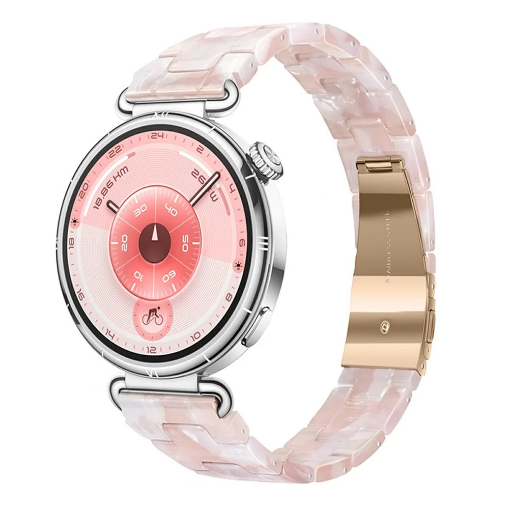 22mm Resin Watch Strap for Huawei Watch GT 5 Pro 46mm / GT 5 46mm / GT 4 46mm Butterfly Clasp 3-Bead Replacement Wristband - Gemstone Pink White - 2