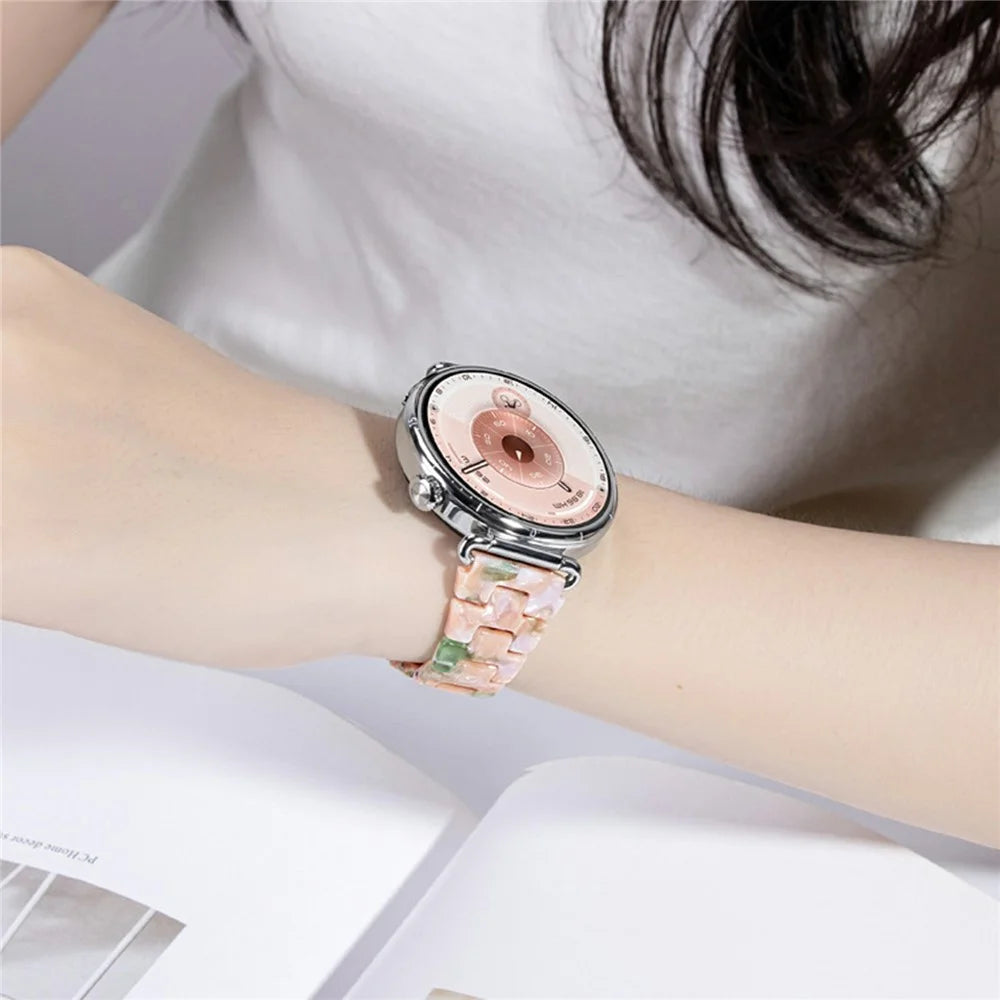 22mm Resin Watch Strap for Huawei Watch GT 5 Pro 46mm / GT 5 46mm / GT 4 46mm Butterfly Clasp 3-Bead Replacement Wristband - Gemstone Pink White - 3