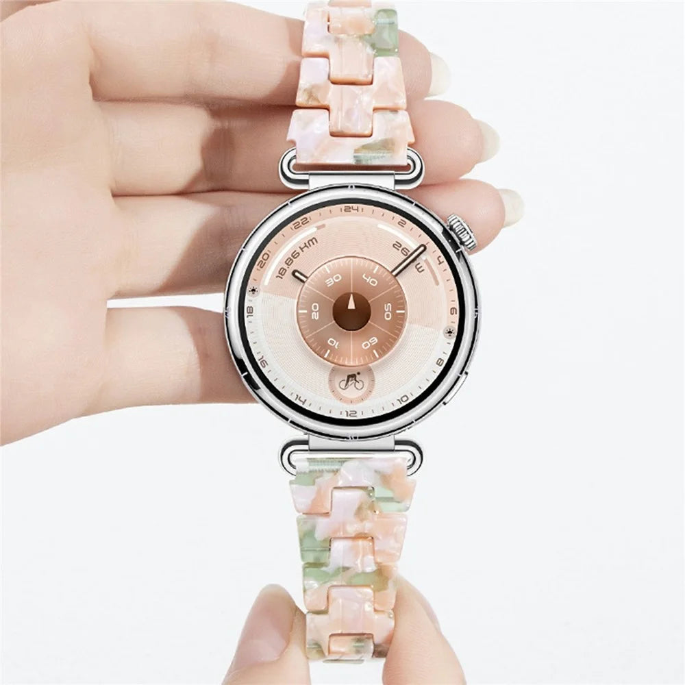 22mm Resin Watch Strap for Huawei Watch GT 5 Pro 46mm / GT 5 46mm / GT 4 46mm Butterfly Clasp 3-Bead Replacement Wristband - Gemstone Pink White - 4