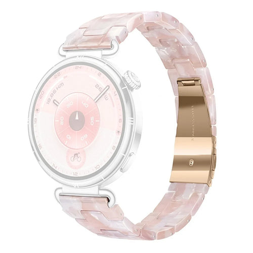 20mm Resin Watch Strap for Samsung Galaxy Watch7 44mm / 40mm / Huawei Watch GT 3 42mm / Huami Amazfit GTR Mini Butterfly Clasp 3-Bead Wristband - Gemstone Pink White - 1