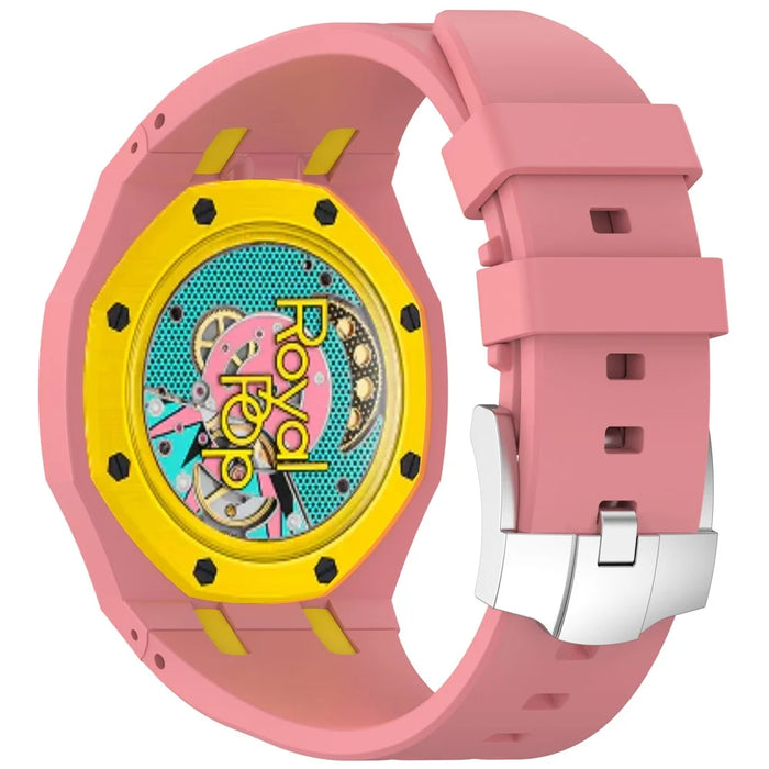 For Swatch Royal Pop Silicone Strap Replacement Watch Wristband - Pink / Yellow - 1