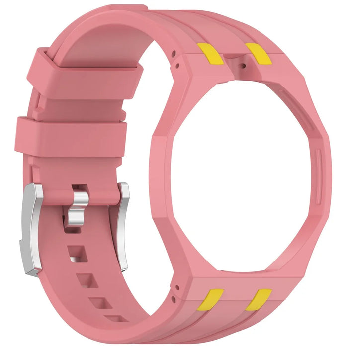 For Swatch Royal Pop Silicone Strap Replacement Watch Wristband - Pink / Yellow - 4
