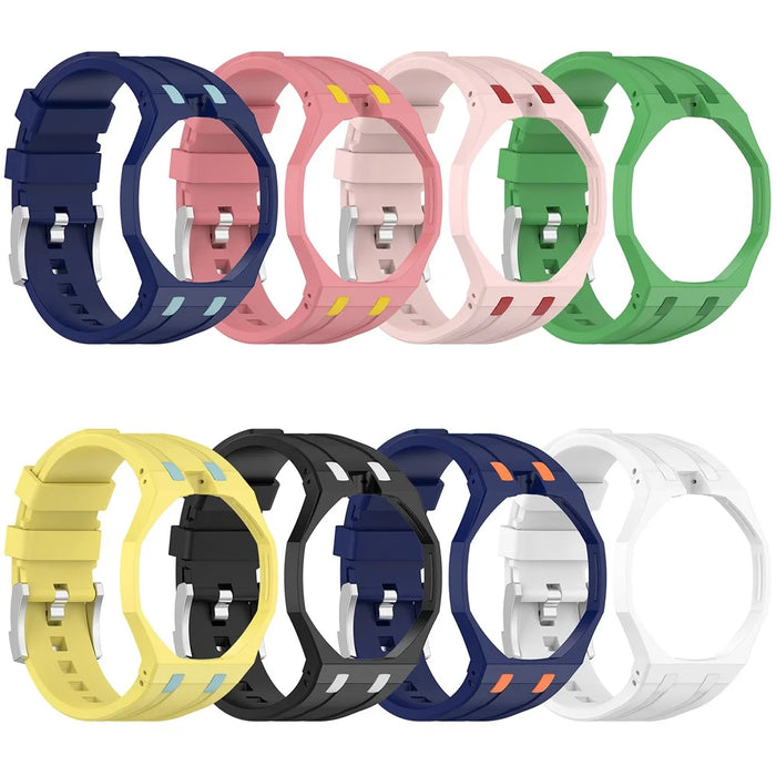 For Swatch Royal Pop Silicone Strap Replacement Watch Wristband - Pink / Yellow - 6