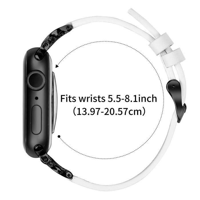 Genuine Cow Leather Strap with Black Buckle for Apple Watch Ultra 3 2 1 49mm / Series 11 10 46mm / 9 8 7 45mm / SE3 SE2 SE 6 5 4 44mm / 3 2 1 42mm Rhinestone Connector Watch Band - White - 6