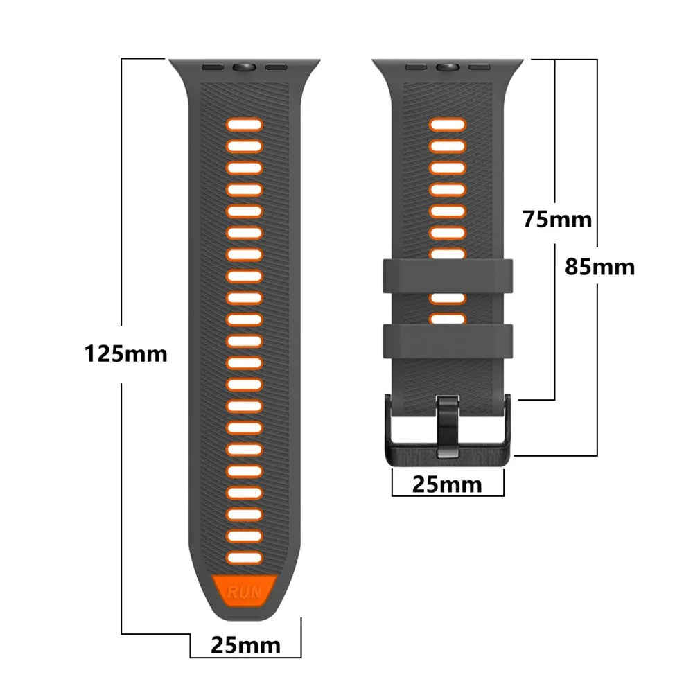 Double Color Silicone Strap for Apple Watch Ultra 3 2 1 49mm  /  Series 11 10 46mm  /  9 8 7 45mm  /  SE3 SE2 SE 6 5 4 44mm  /  3 2 1 42mm Diagonal Textured Wristband - Carbon Grey+Orange - 5