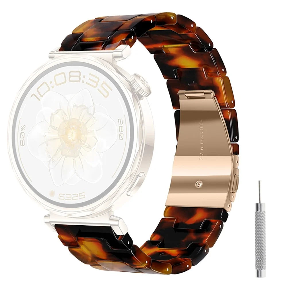 20mm Resin Strap for Samsung Galaxy Watch7 44mm / 40mm / Huawei Watch GT 3 42mm / GT 2 42mm Foldable Buckle 3-Bead Watchband with Tool - Tortoiseshell - 1