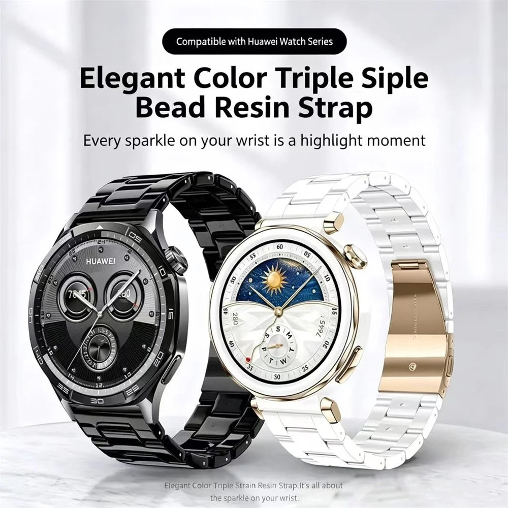 20mm Resin Strap for Samsung Galaxy Watch7 44mm / 40mm / Huawei Watch GT 3 42mm / GT 2 42mm Foldable Buckle 3-Bead Watchband with Tool - Tortoiseshell - 3