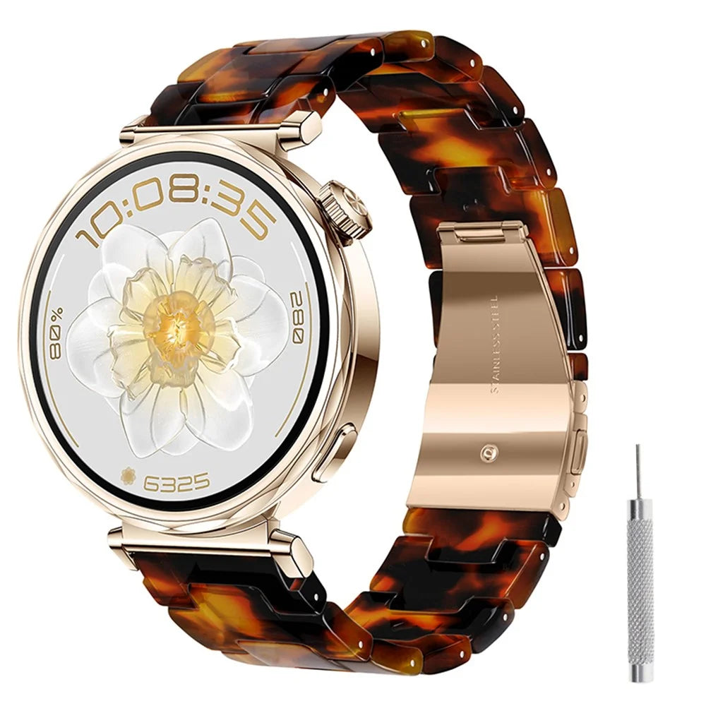 18mm Resin Strap for Huawei Watch GT 6 41mm / Watch 5 42mm / Xiaomi Watch S4 41mm Foldable Buckle 3-Bead Watchband with Tool - Tortoiseshell - 2