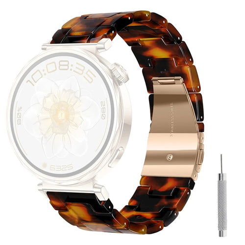22mm Resin Strap for Huawei Watch GT 6 46mm / GT 5 46mm / Xiaomi Watch S4 Foldable Buckle 3-Bead Watchband with Tool - Tortoiseshell - 1