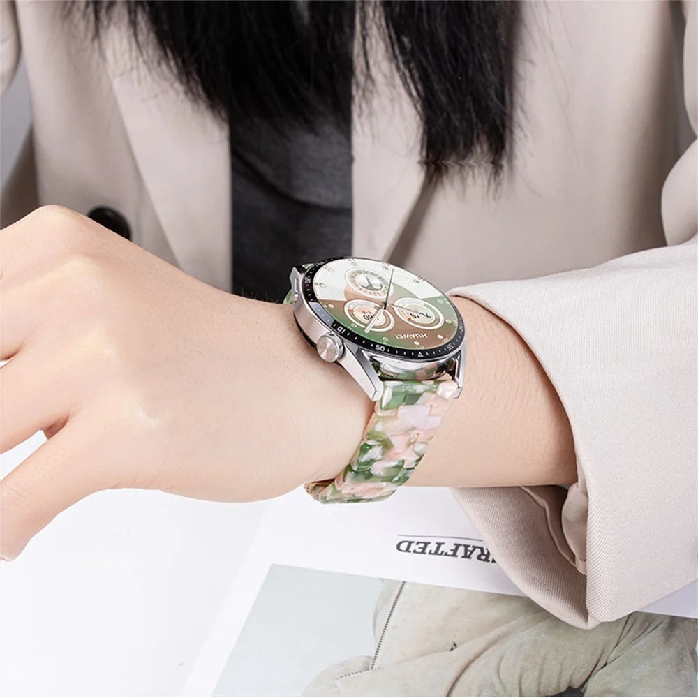 22mm Resin Strap for Huawei Watch GT 6 46mm / GT 5 46mm / Xiaomi Watch S4 Foldable Buckle 3-Bead Watchband with Tool - Tortoiseshell - 7