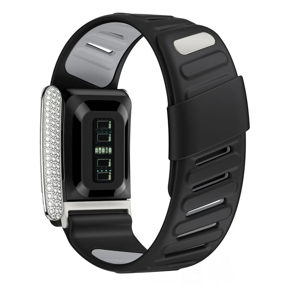 Diamond Smart Band for Whoop 5.0 Magnetic Dual-Color Silicone Strap Luxury Fitness Tracker Replacement Band - Black  /  Grey - 2