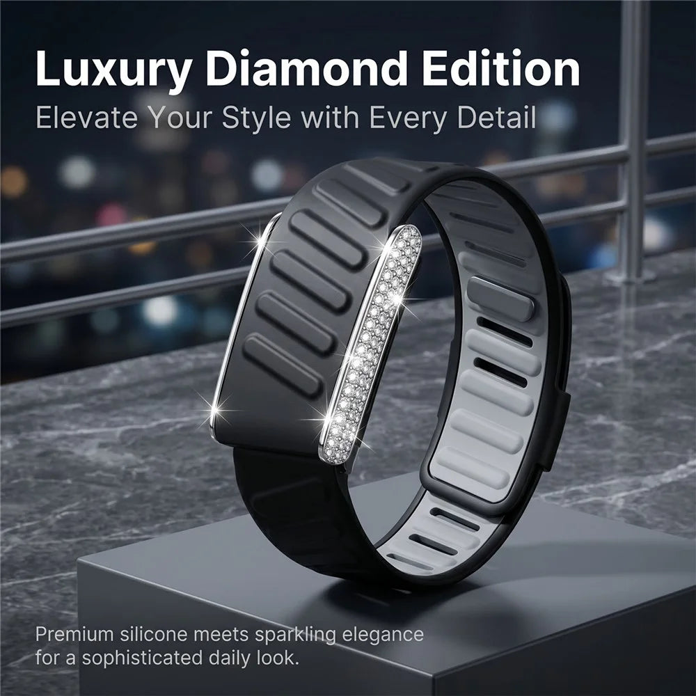 Diamond Smart Band for Whoop 5.0 Magnetic Dual-Color Silicone Strap Luxury Fitness Tracker Replacement Band - Black  /  Grey - 3