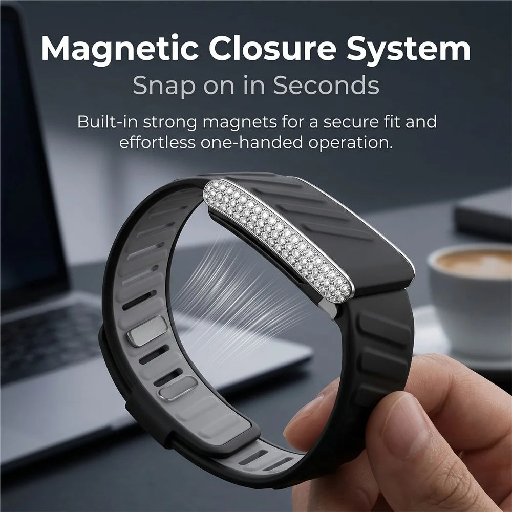 Diamond Smart Band for Whoop 5.0 Magnetic Dual-Color Silicone Strap Luxury Fitness Tracker Replacement Band - Black  /  Grey - 5