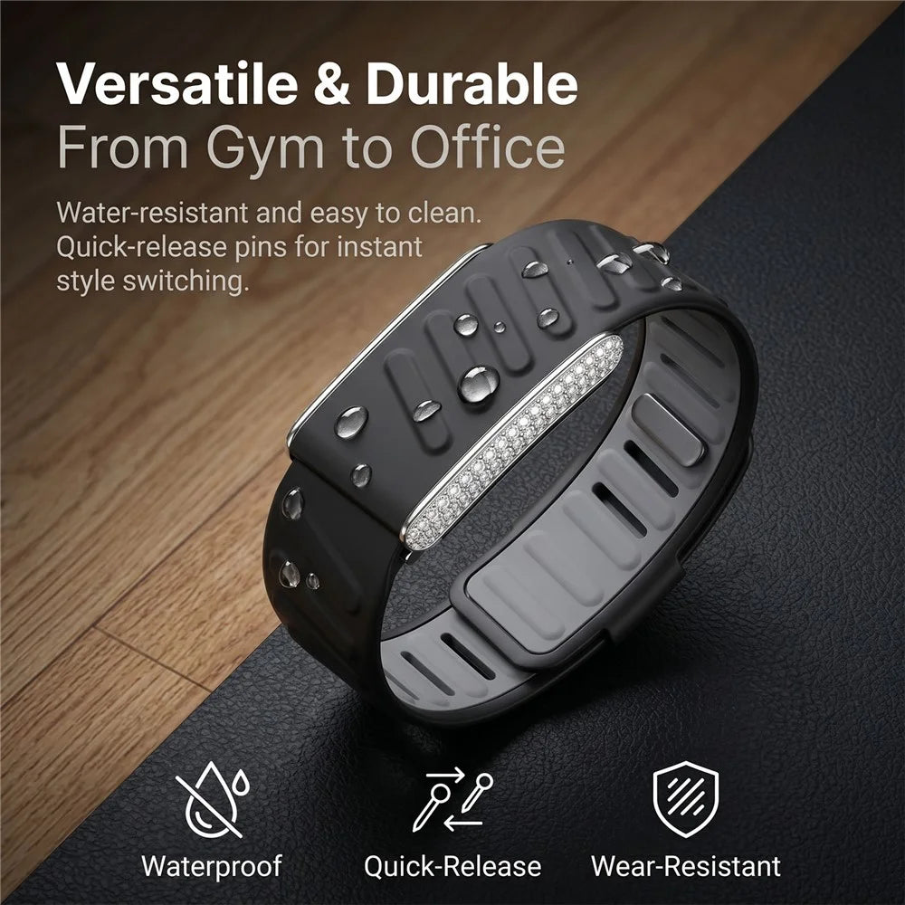 Diamond Smart Band for Whoop 5.0 Magnetic Dual-Color Silicone Strap Luxury Fitness Tracker Replacement Band - Black  /  Grey - 6