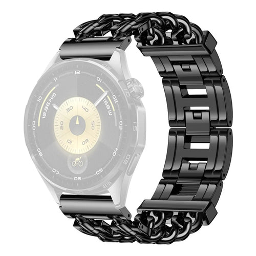 22mm Stainless Steel Band for Huawei Watch GT 6 46mm / GT 5 46mm / Samsung Galaxy Watch 46mm Cuban Chain Adjustable Metal Strap - Black - 1