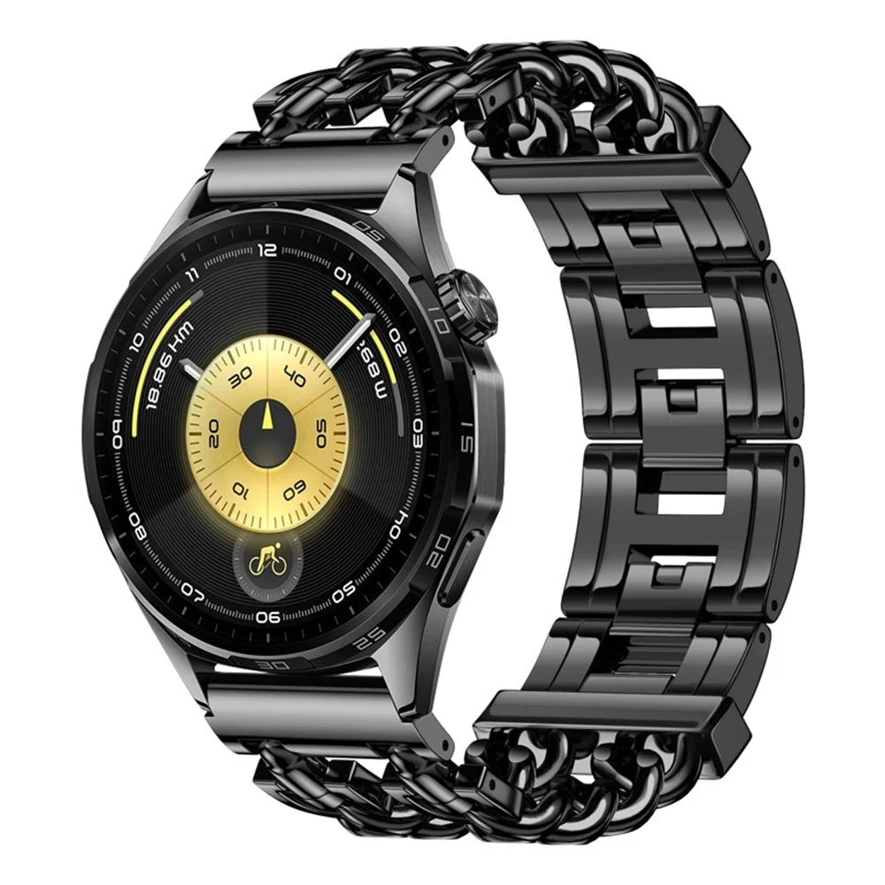 22mm Stainless Steel Band for Huawei Watch GT 6 46mm / GT 5 46mm / Samsung Galaxy Watch 46mm Cuban Chain Adjustable Metal Strap - Black - 2