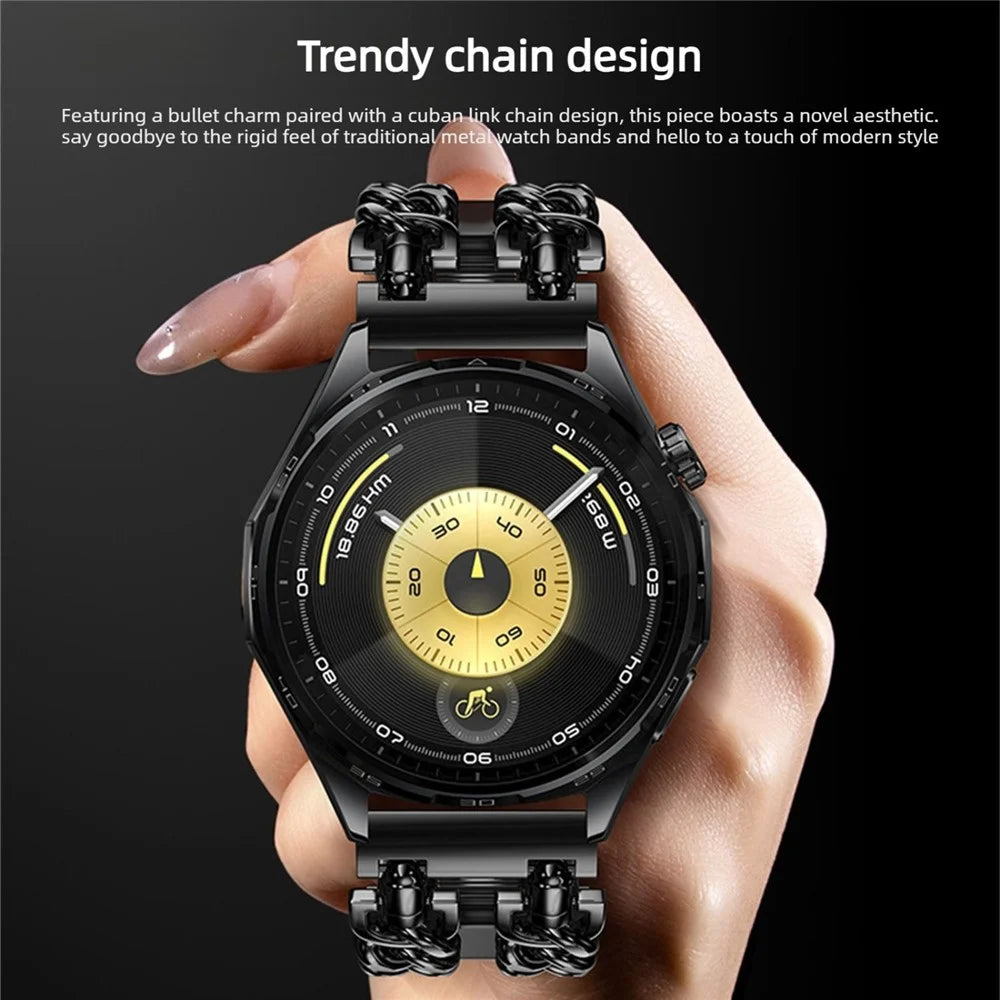 22mm Stainless Steel Band for Huawei Watch GT 6 46mm / GT 5 46mm / Samsung Galaxy Watch 46mm Cuban Chain Adjustable Metal Strap - Black - 3