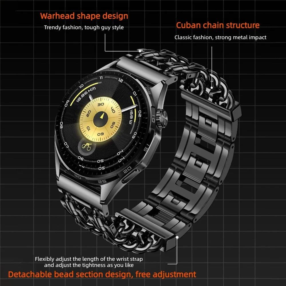 22mm Stainless Steel Band for Huawei Watch GT 6 46mm / GT 5 46mm / Samsung Galaxy Watch 46mm Cuban Chain Adjustable Metal Strap - Black - 5