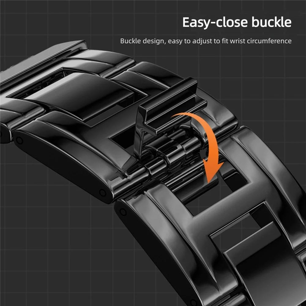 22mm Stainless Steel Band for Huawei Watch GT 6 46mm / GT 5 46mm / Samsung Galaxy Watch 46mm Cuban Chain Adjustable Metal Strap - Black - 6